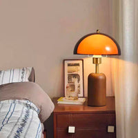 Letifly Lights & Decor - Amber Dome Table Lamp - Amber acrylic dome table lamp with wood-look base and brass-toned stem
