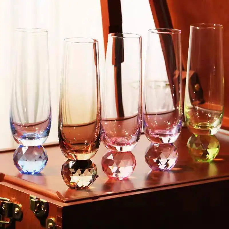 Champagne flute crystal glass colorful gradient faceted orb base modern celebration glass