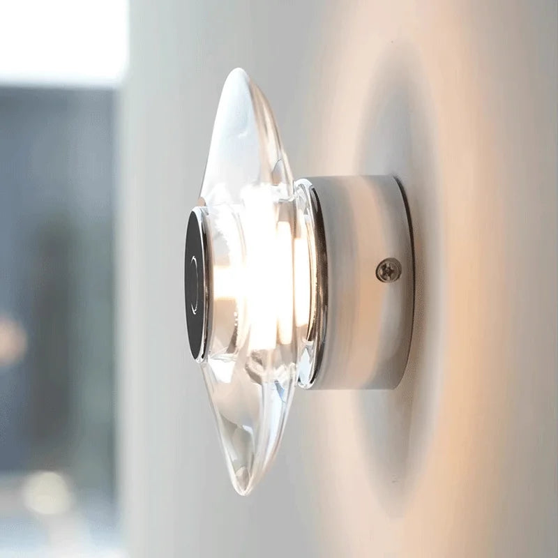 Modern round crystal LED wall sconce clear glass chrome mirror finish minimalist Italian lighting