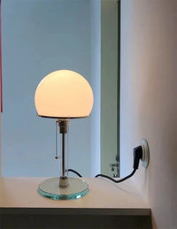 Bauhaus white glass dome table lamp with chrome base Danish Nordic modern bedside desk light