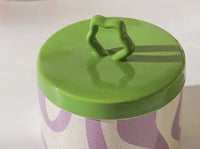 Retro colorful ceramic storage jar with lid wavy design glazed finish kitchen coffee candy container