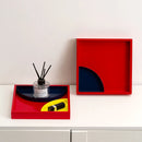 Tray solid wood geometric color-block metallic accents for storage organization or display