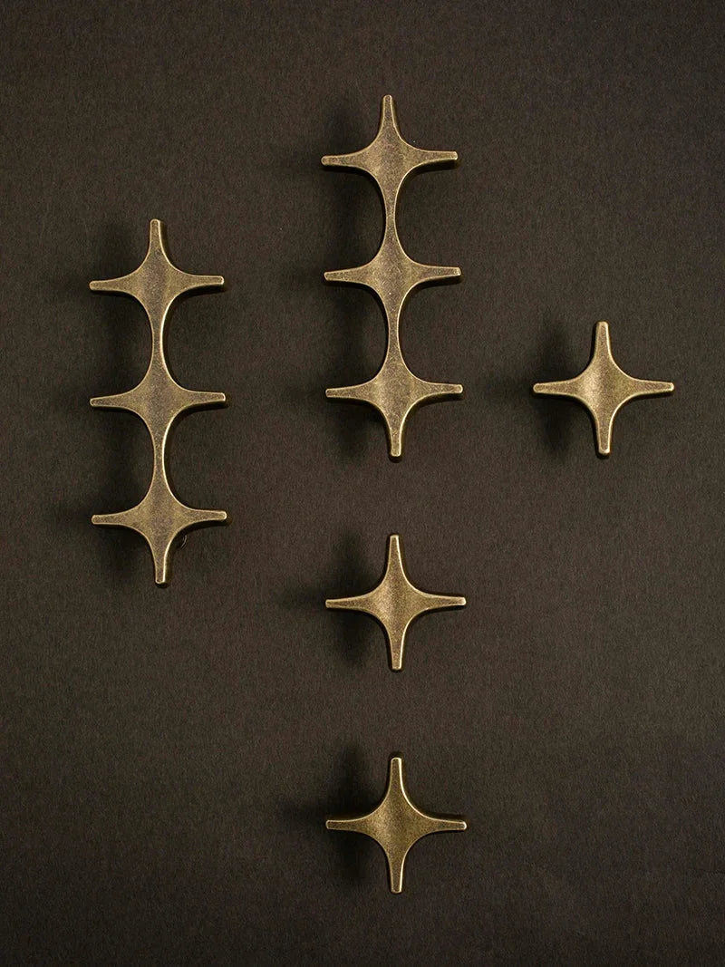 Letifly Lights & Decor - Crossbeam Brass Knobs - Sculptural Brass Cabinet Knobs Cross Shape Antique Gold Black Polished Chrome Hardware