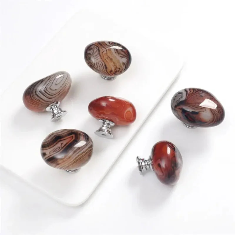New Agate Stone Wardrobe Handle Random Color Furniture Hardware Drawer Knobs Aluminum Alloy Base Cabinet Pulls-Letifly Lights and Decor