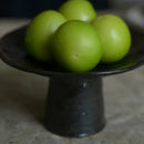 Stoneware pedestal dish footed ceramic matte textured tray