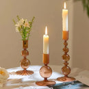 Colorful glass taper candle holders with ribbed and gradient design, set of 3 decorative centerpiece candlesticks