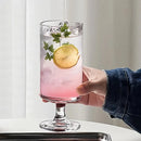 Footed glass cup vertical ribbed clear tall pedestal iced coffee juice cocktail wine elegant