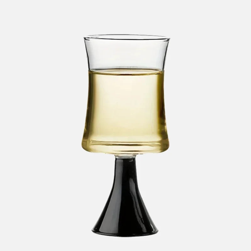 Modern champagne glass black pedestal clear flared goblet machine washable