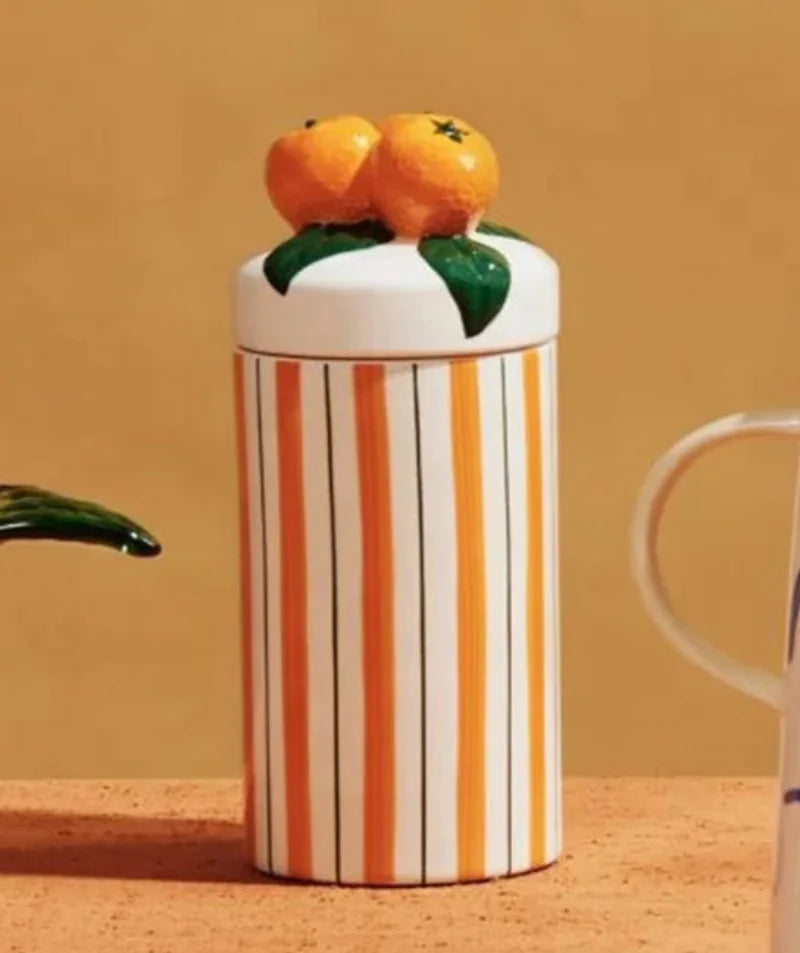 Retro colorful ceramic storage jar with lid wavy design glazed finish kitchen coffee candy container
