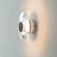 Modern round crystal LED wall sconce clear glass chrome mirror finish minimalist lighting