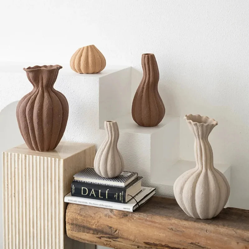 Ceramic Vase Textured Matte Finish Sculptural Neutral Tone Decorative Dried Flower Arrangement