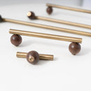 Bronze Brass + Walnut Wood Cabinet Handle and Knob Drawer Knobs T Bar Bedroom Kitchen Cupboard Hardware / Drawer Handles-Letifly Lights and Decor