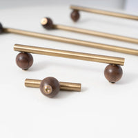 Bronze Brass + Walnut Wood Cabinet Handle and Knob Drawer Knobs T Bar Bedroom Kitchen Cupboard Hardware / Drawer Handles-Letifly Lights and Decor