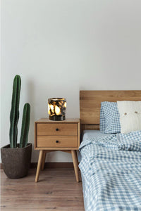 Marble LED bedside lamp soft glow sculptural natural stone cylinder and globe night light