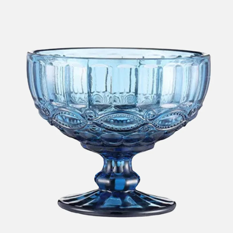 1 PC Vintage Embossed Solid Colored Goblet 300ml 10oz Glasses Goblets Stemware Ice Cream Dessert Cocktail Glass Cup Table Decor-Letifly Lights and Decor