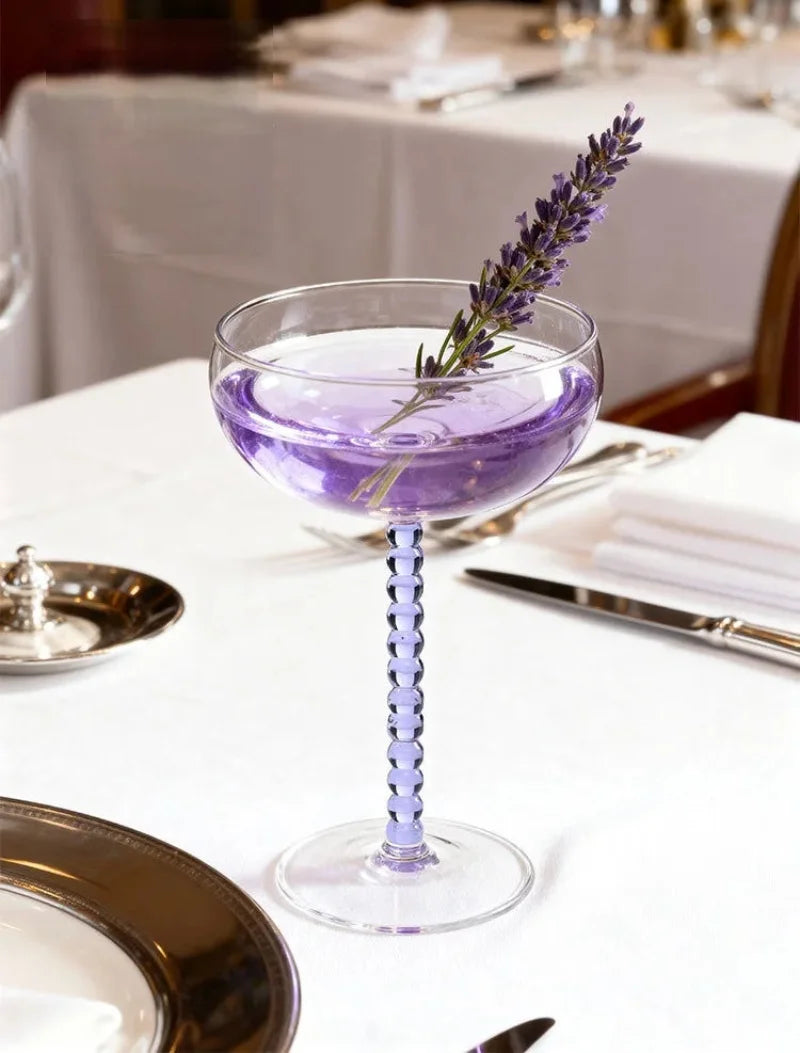 200ml Elegant Champagne Coupes Yellow Amber Green Purple Black Beaded Stem Glass Goblet Cocktail Glass Cup Beverage Drinkware-Letifly Lights and Decor
