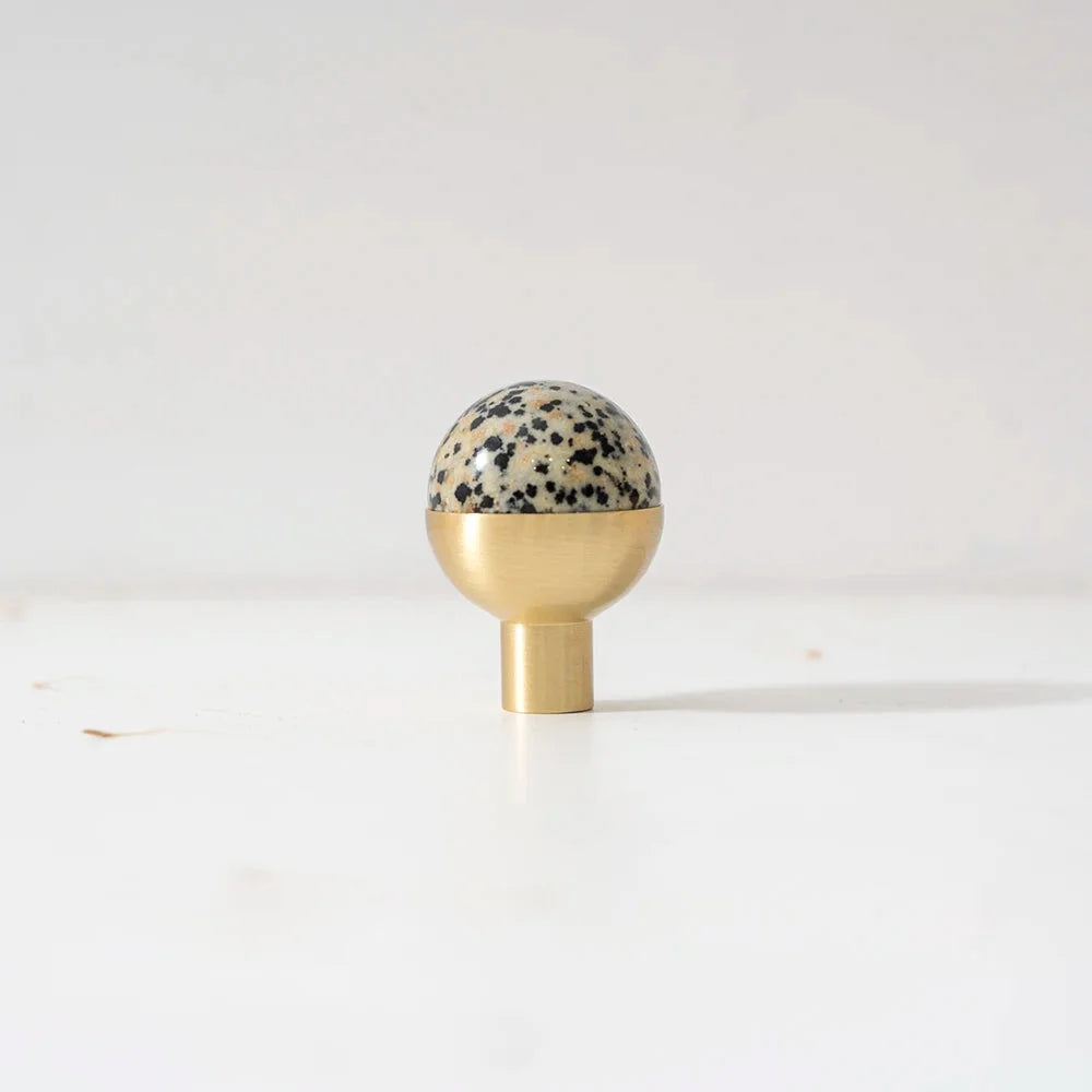 Tinyhob Natural Green Marble Brass Furniture Knob with Plate / Handles for Cabinets and Drawers Knobs Wardrobe Pulls-Letifly Lights and Decor