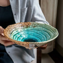 Letifly Lights & Decor - Kairo Ripple Glaze Serving Bowl - Japanese-inspired ceramic serving bowl with ice crackle glaze finish and blue ripple design