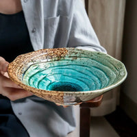 Letifly Lights & Decor - Kairo Ripple Glaze Serving Bowl - Japanese-inspired ceramic serving bowl with ice crackle glaze finish and blue ripple design