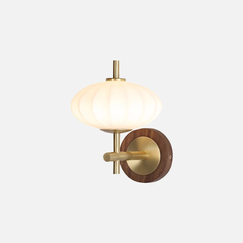 The Aurelia Sconce Walnut wood wall sconce with ribbed glass shade modern retro bedside light