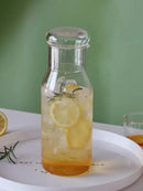 Glass carafe with cup lid modern water bottle minimalist infusion pitcher clear glass beverage container bedside carafe