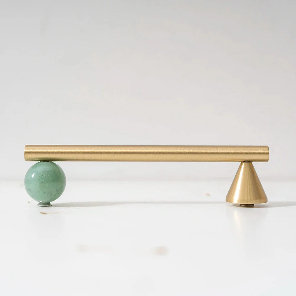 Tinyhob Natural Green Marble Brass Furniture Knob with Plate / Handles for Cabinets and Drawers Knobs Wardrobe Pulls-Letifly Lights and Decor