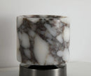 Marble LED bedside lamp soft glow sculptural natural stone cylinder and globe night light