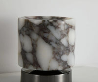 Marble LED bedside lamp soft glow sculptural natural stone cylinder and globe night light