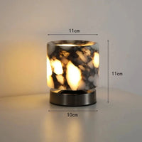 Marble LED bedside lamp soft glow sculptural natural stone cylinder and globe night light