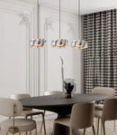 Modern natural stone Alabaster Core LED pendant lamp, dimmable marble chandelier with adjustable height for luxury bedroom bedside and kitchen bar