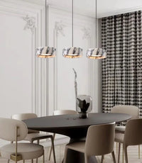 Modern natural stone Alabaster Core LED pendant lamp, dimmable marble chandelier with adjustable height for luxury bedroom bedside and kitchen bar