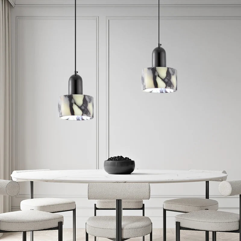 Carrara Eclipse Lamp Luxury Black Round Natural Stone Pendant Lamp High-end Bedroom Bedside LED Chandelier Living room Decoration Home Hanging Lights