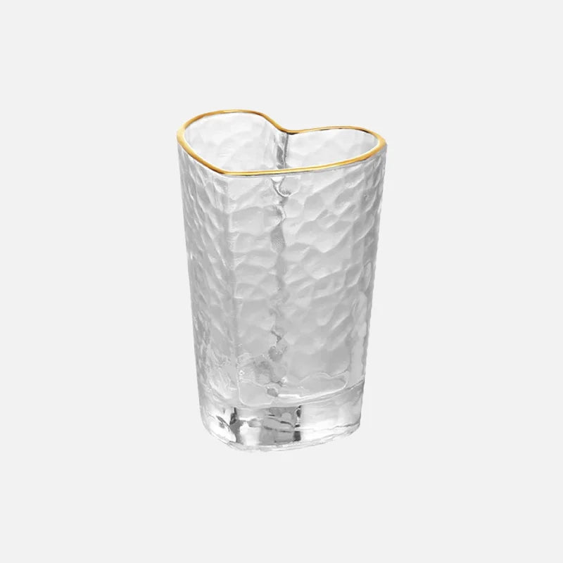 Nordic Lead Free Hammer Pattern Heart Shape Lovely Clear Glass Tumbler Cup with Gold Rim 210ml 7oz Cups for Lovers 1 Pc-Letifly Lights and Decor