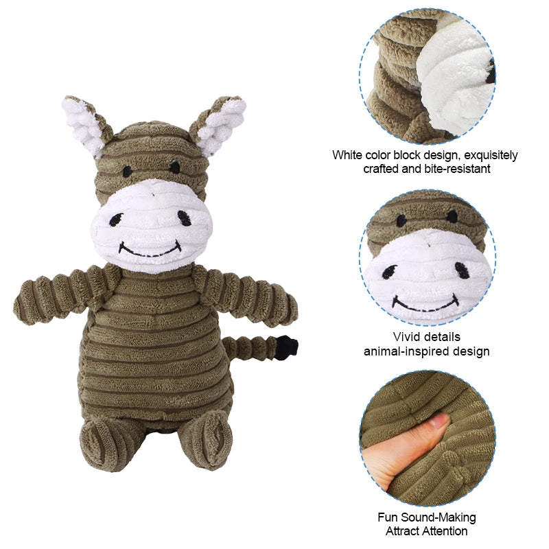 Plush corduroy squeaky dog toy animal shape durable chew toy for puppies and dogs