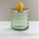 Textured glass canister with colorful knob and metal lid storage jar