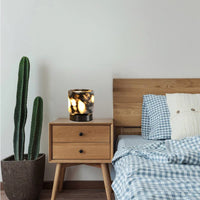 Marble LED bedside lamp soft glow sculptural natural stone cylinder and globe night light