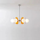 Retro glass globe chandelier with amber panels mid-century modern dining room light