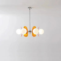 Retro glass globe chandelier with amber panels mid-century modern dining room light