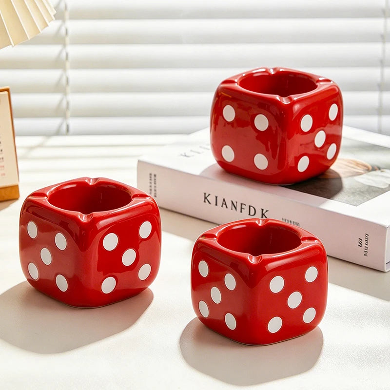 Glossy Red Square Dice Resin Ashtray Creative Cigarette Ash Container for Living Room Desk Bar Office Table Decor Accent-Letifly Lights and Decor