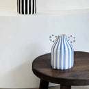 Ceramic Vase Double Ear Striped Glazed Black Blue Abstract Living Room Modern Decor