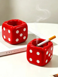 Glossy Red Square Dice Resin Ashtray Creative Cigarette Ash Container for Living Room Desk Bar Office Table Decor Accent-Letifly Lights and Decor