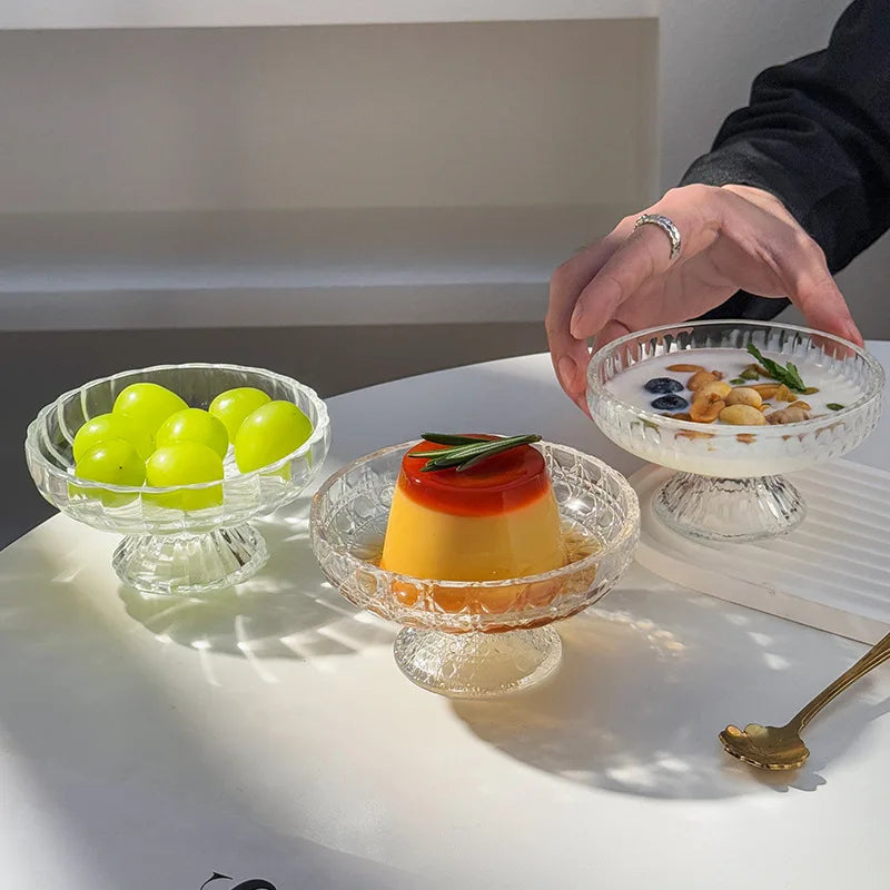Glass Serving Dish with A Stand Snack Plates ,Snack and Candy Platter, Ice Cream Bowl,Yogurt Snack Dish Bar Dinnerware Plates-Letifly Lights and Decor