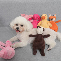 Plush corduroy squeaky dog toy animal shape durable chew toy for puppies and dogs