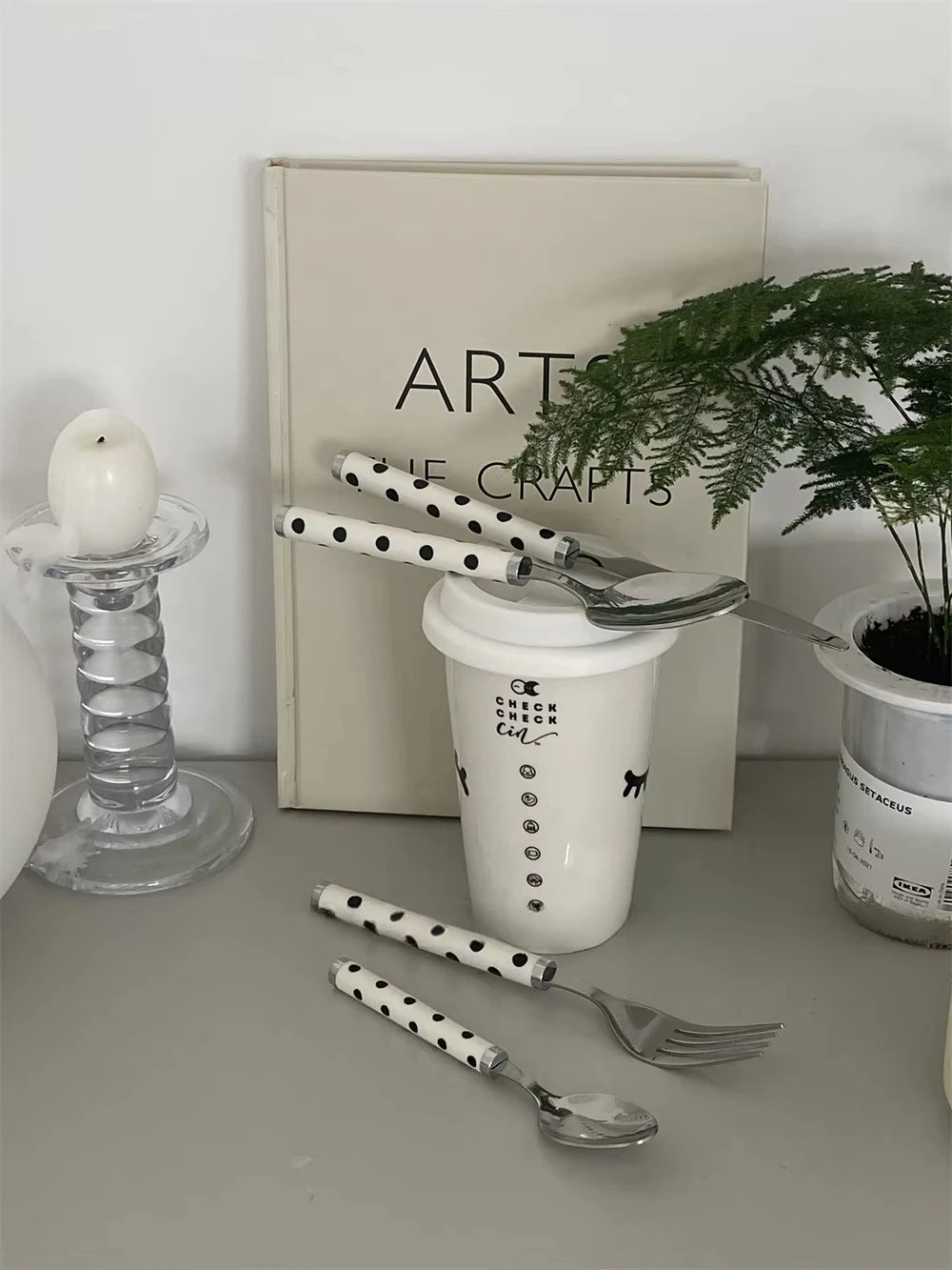 Korean Ins Vintage Polka Dot 304 Stainless Steel Tableware, Dessert Knife Fork Spoon Set for Steak, Pasta, Cake & Coffee-Letifly Lights and Decor