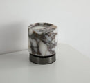 Marble LED bedside lamp soft glow sculptural natural stone cylinder and globe night light