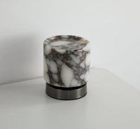 Marble LED bedside lamp soft glow sculptural natural stone cylinder and globe night light
