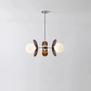Retro glass globe chandelier with amber panels mid-century modern dining room light