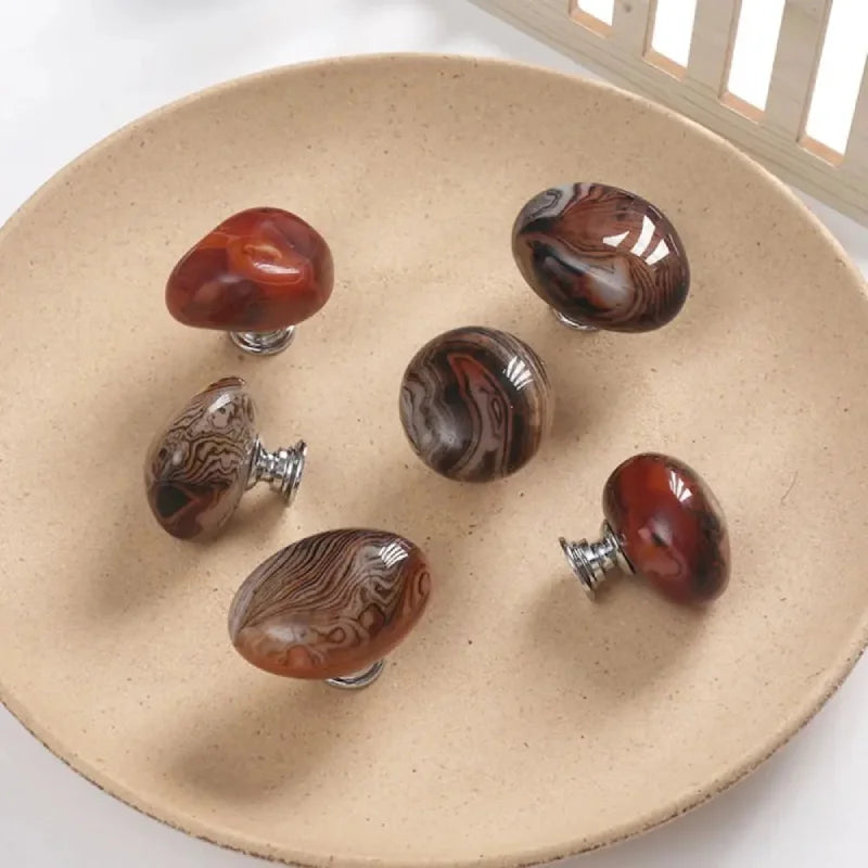 New Agate Stone Wardrobe Handle Random Color Furniture Hardware Drawer Knobs Aluminum Alloy Base Cabinet Pulls-Letifly Lights and Decor