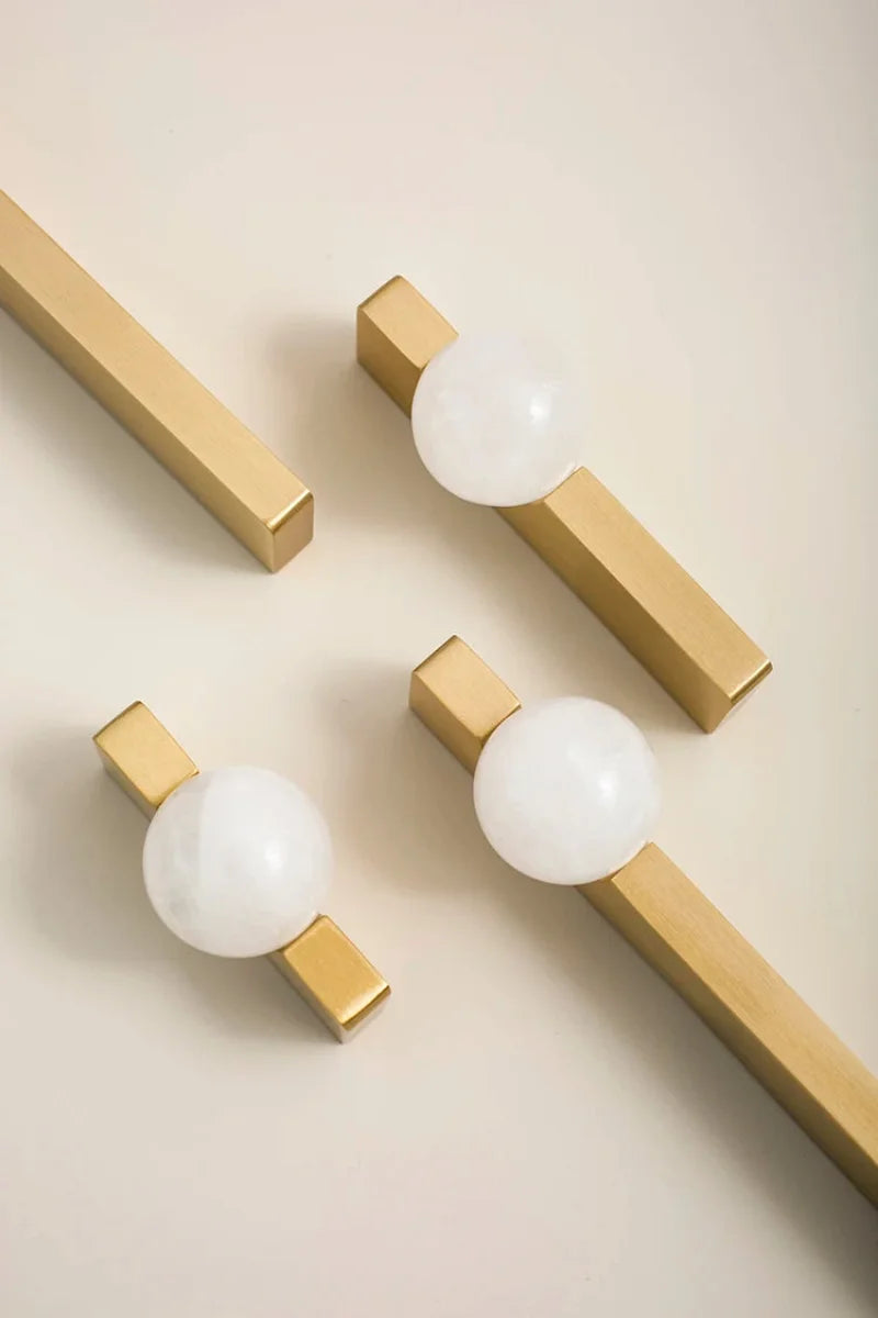 New Light Luxury Cabinet Door Handle High End Brass Wardrobe Handle Natural Crystal Ball Shoe Cabinet Drawer Long Handle-Letifly Lights and Decor