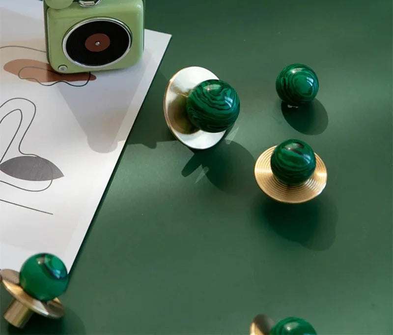 Luxury Natural Stone + brass Knobs Cabinet Knob Handle Dresser Knobs Drawer Pulls Elegant Green Furniture Hardware-Letifly Lights and Decor